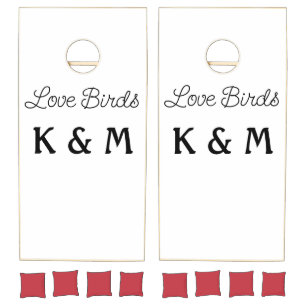 simple minimal add your name text love birds text cornhole set