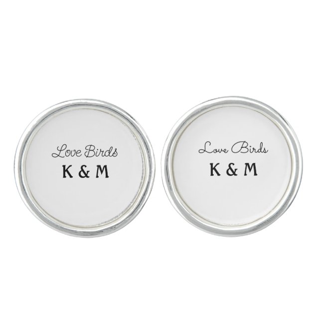 simple minimal add your name text love birds text  cufflinks (Front)