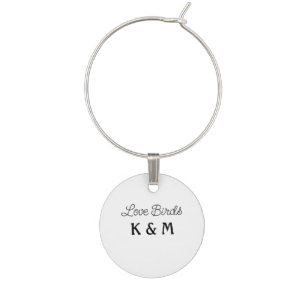 simple minimal add your name text love birds text wine charm