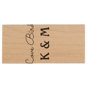 simple minimal add your name text love birds text wood flash drive