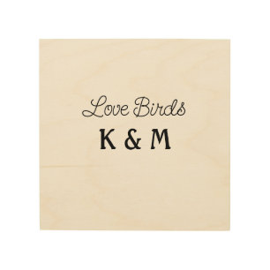 simple minimal add your name text love birds text wood wall art