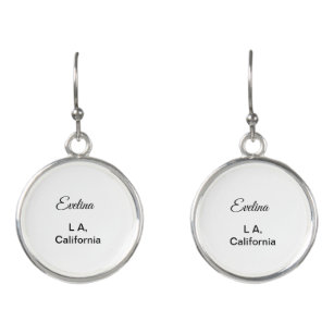 Simple minimal add your name text place city custo earrings