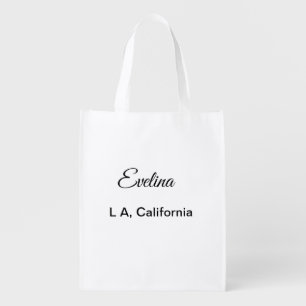Simple minimal add your name text place city custo grocery bag