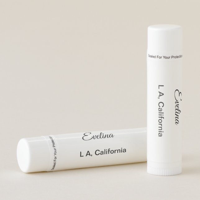 Simple minimal add your name text place city custo lip balm (Front)