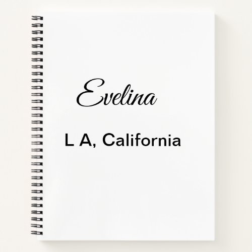 Simple minimal add your name text place city custo notebook