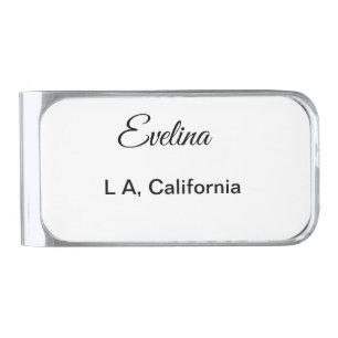 Simple minimal add your name text place city custo silver finish money clip