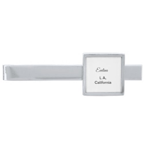 Simple minimal add your name text place city custo silver finish tie bar