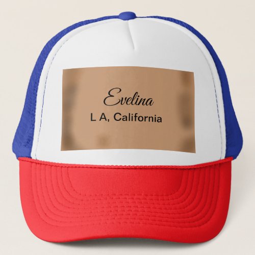 Simple minimal add your name text place city custo trucker hat