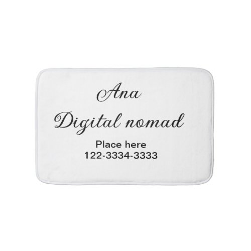 Simple minimal add your name text place city phone bath mat