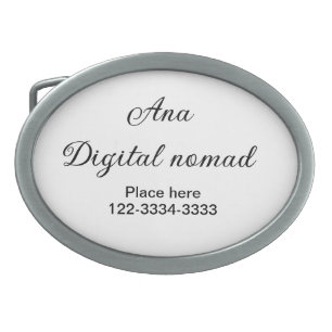 Simple minimal add your name text place city phone belt buckle