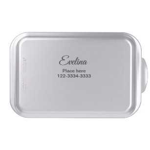 Simple minimal add your name text place city phone cake pan