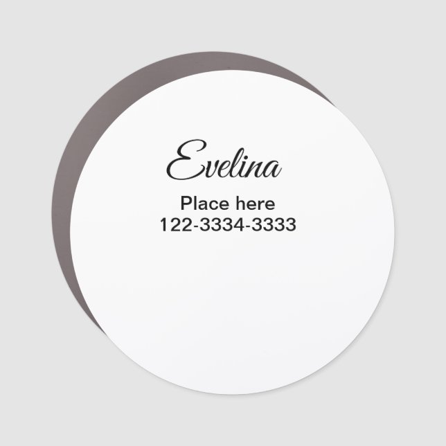 Simple minimal add your name text place city phone car magnet (Front)