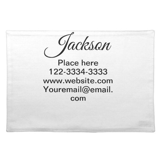 Simple minimal add your name text place city phone cloth placemat (Front)