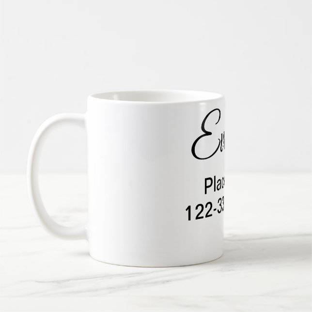 Simple minimal add your name text place city phone coffee mug (Left)