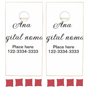 Simple minimal add your name text place city phone cornhole set