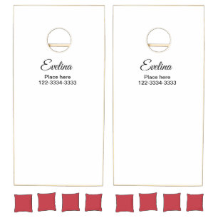 Simple minimal add your name text place city phone cornhole set