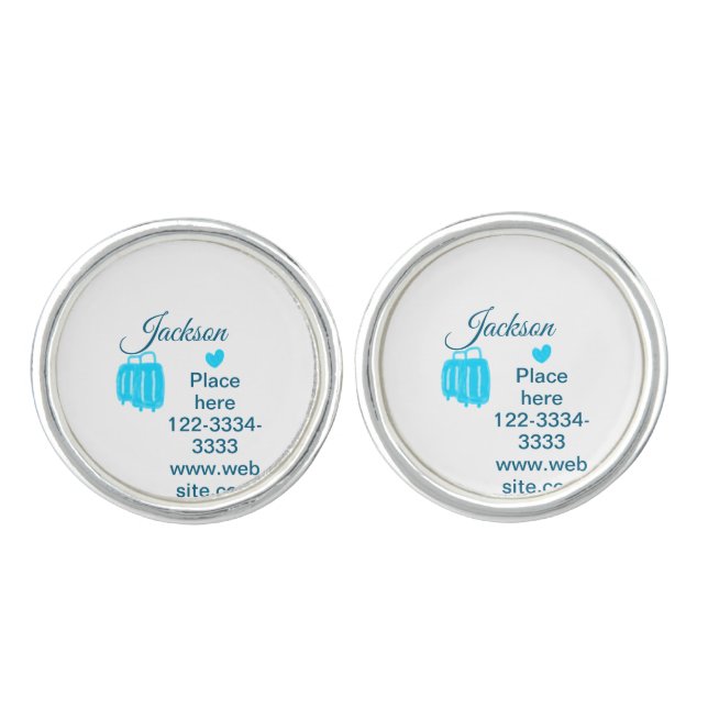 Simple minimal add your name text place city phone cufflinks (Front)