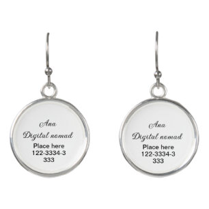 Simple minimal add your name text place city phone earrings