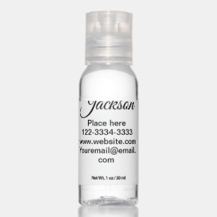 Simple minimal add your name text place city phone hand sanitizer