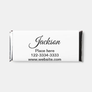Simple minimal add your name text place city phone hershey bar favors
