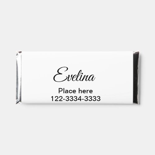 Simple minimal add your name text place city phone hershey bar favors