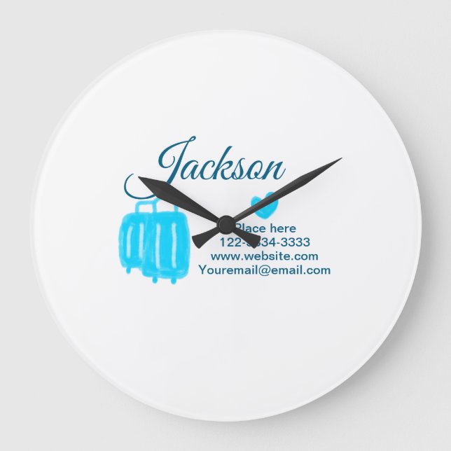 Simple minimal add your name text place city phone large clock (Front)