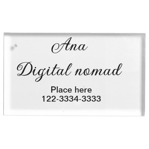 Simple minimal add your name text place city phone place card holder