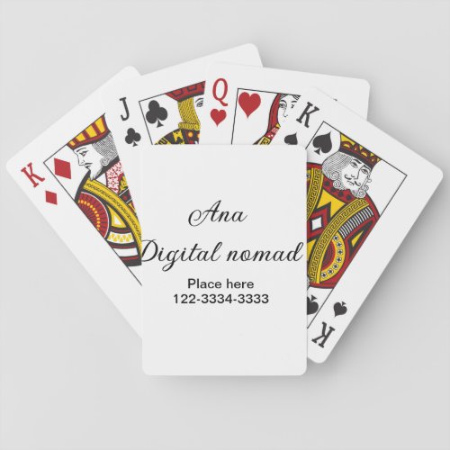Simple minimal add your name text place city phone playing cards