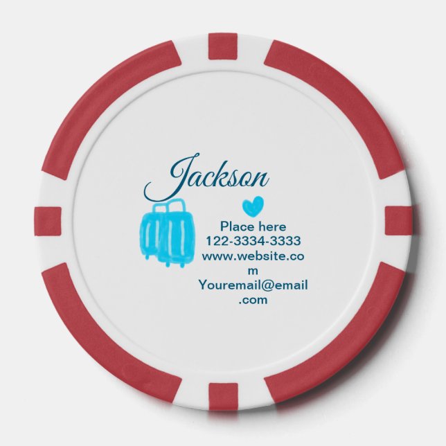 Simple minimal add your name text place city phone poker chips (Front)