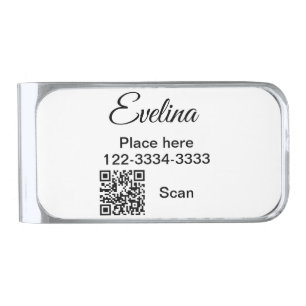 Simple minimal add your name text place city phone silver finish money clip
