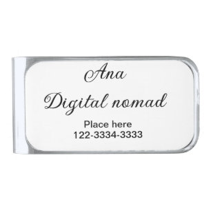 Simple minimal add your name text place city phone silver finish money clip