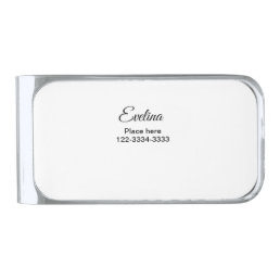 Simple minimal add your name text place city phone silver finish money clip