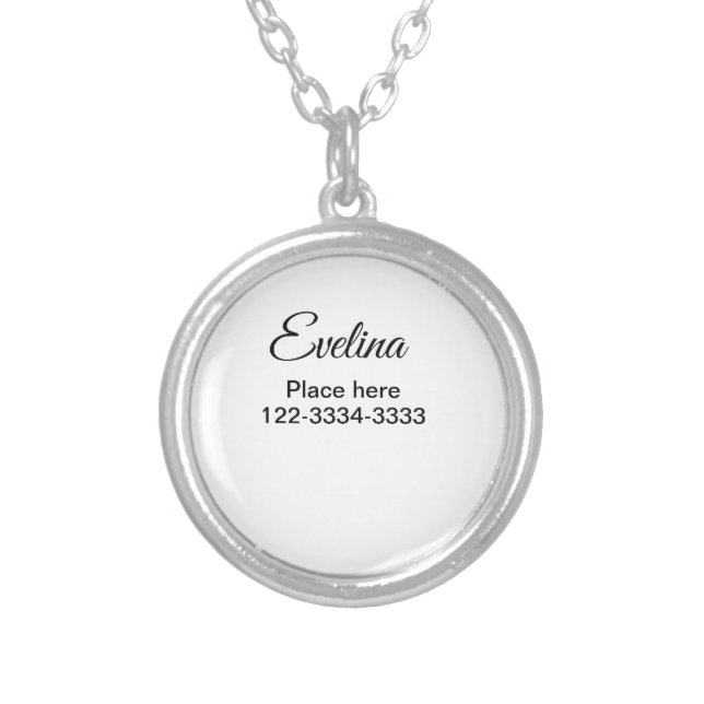 Simple minimal add your name text place city phone silver plated necklace (Front)