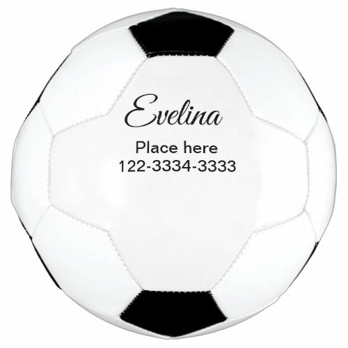 Simple minimal add your name text place city phone soccer ball