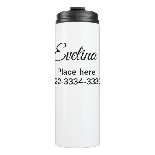 Simple minimal add your name text place city phone thermal tumbler