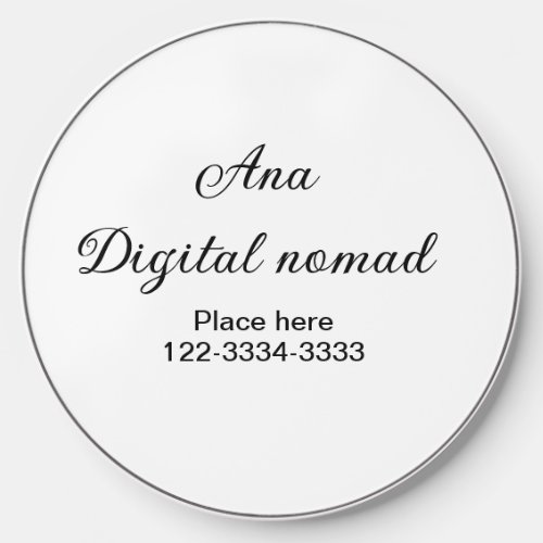 Simple minimal add your name text place city phone wireless charger 