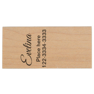 Simple minimal add your name text place city phone wood flash drive