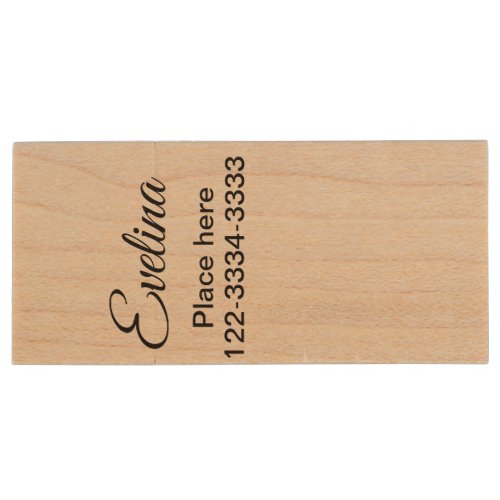 Simple minimal add your name text place city phone wood flash drive
