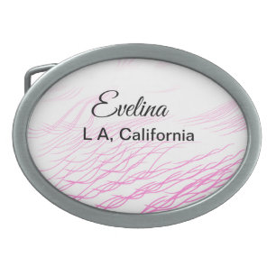 Simple minimal add your name text place city pink belt buckle