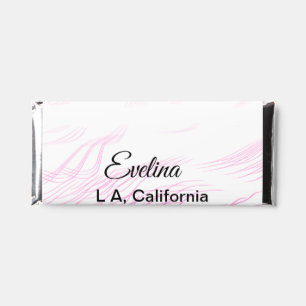 Simple minimal add your name text place city pink hershey bar favors