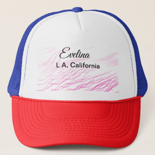 Simple minimal add your name text place city pink  trucker hat