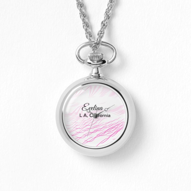Simple minimal add your name text place city pink  watch (Front)