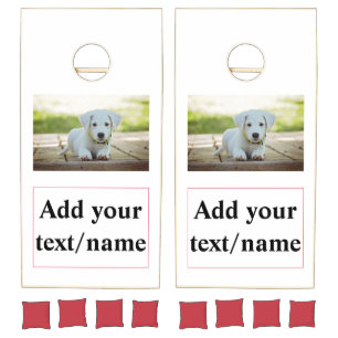 simple minimal add your pet name photo collage tex cornhole set