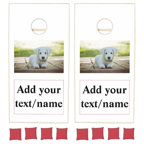 simple minimal add your pet name photo collage tex cornhole set