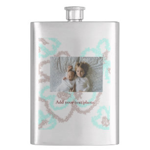 simple minimal ADD YOUR PHOTO TEXT blue glitter Th Flask