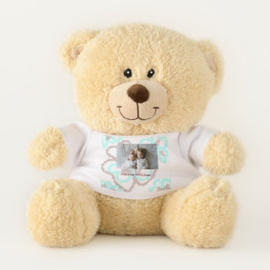 simple minimal ADD YOUR PHOTO TEXT blue glitter Th Teddy Bear