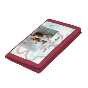 simple minimal ADD YOUR PHOTO TEXT blue glitter Th Tri-fold Wallet