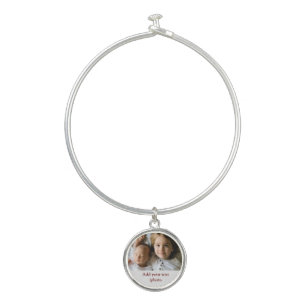 simple minimal ADD YOUR PHOTO TEXT CHRISTMAS     B Bangle Bracelet