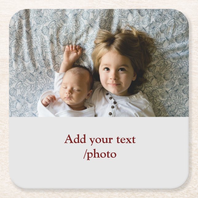 simple minimal ADD YOUR PHOTO TEXT CHRISTMAS     S Square Paper Coaster (Front)