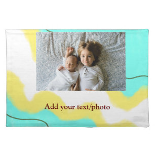simple minimal ADD YOUR PHOTO TEXT CHRISTMAS yello Cloth Placemat